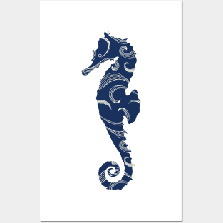 Navy seahorse Posters and Art